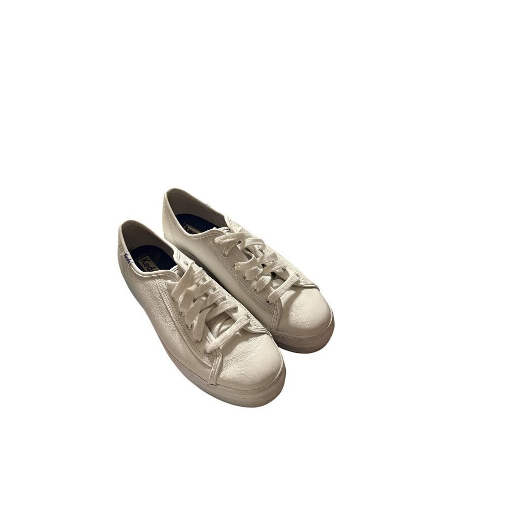 Keds Womens White Leather platform Lace-Up Sneakers Casual Style 8.5
